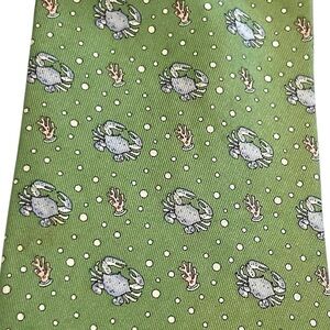 Vineyard Vines Men's Silk Green and Blue‎ Silk Crab Print Tie